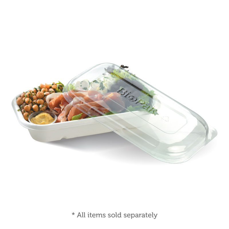 Biocane Takeaway PET Lid to showcase Prosciutto served with Chickpea & Garden Salad.