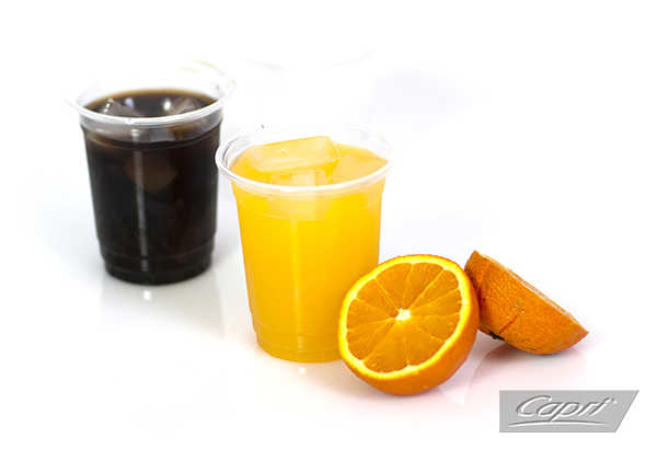 Cola & Orange Juice in Clear Plastic Cups