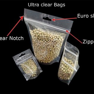 3 size of Stand Up Pouches with Euro Hang Hole, Tear Nick and Zipper