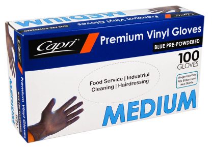 Premium Vinyl Gloves Blue Pre-Powdered Medium