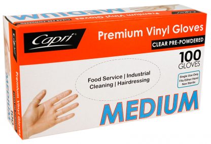 Premium Vinyl Gloves Clear Pre-Powdered Medium