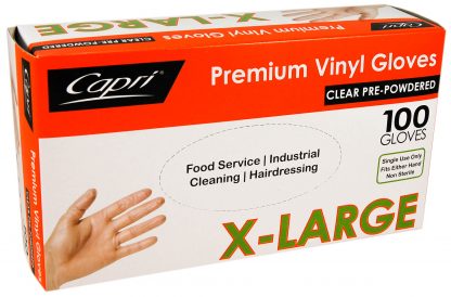 Premium Vinyl Gloves Clear Pre-Powdered Extra Large