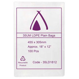 PLAIN LDPE BAGS 18" x 12"/35 MICRON