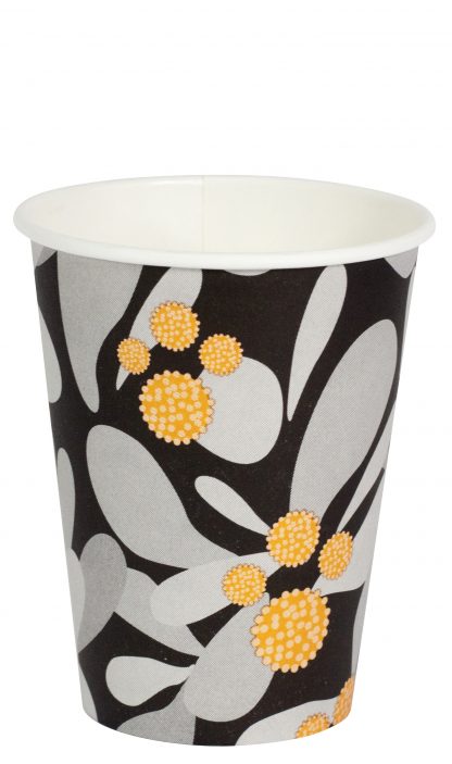 12oz Compostable Single-Wall Hot Drinking Cup Grey Leaves