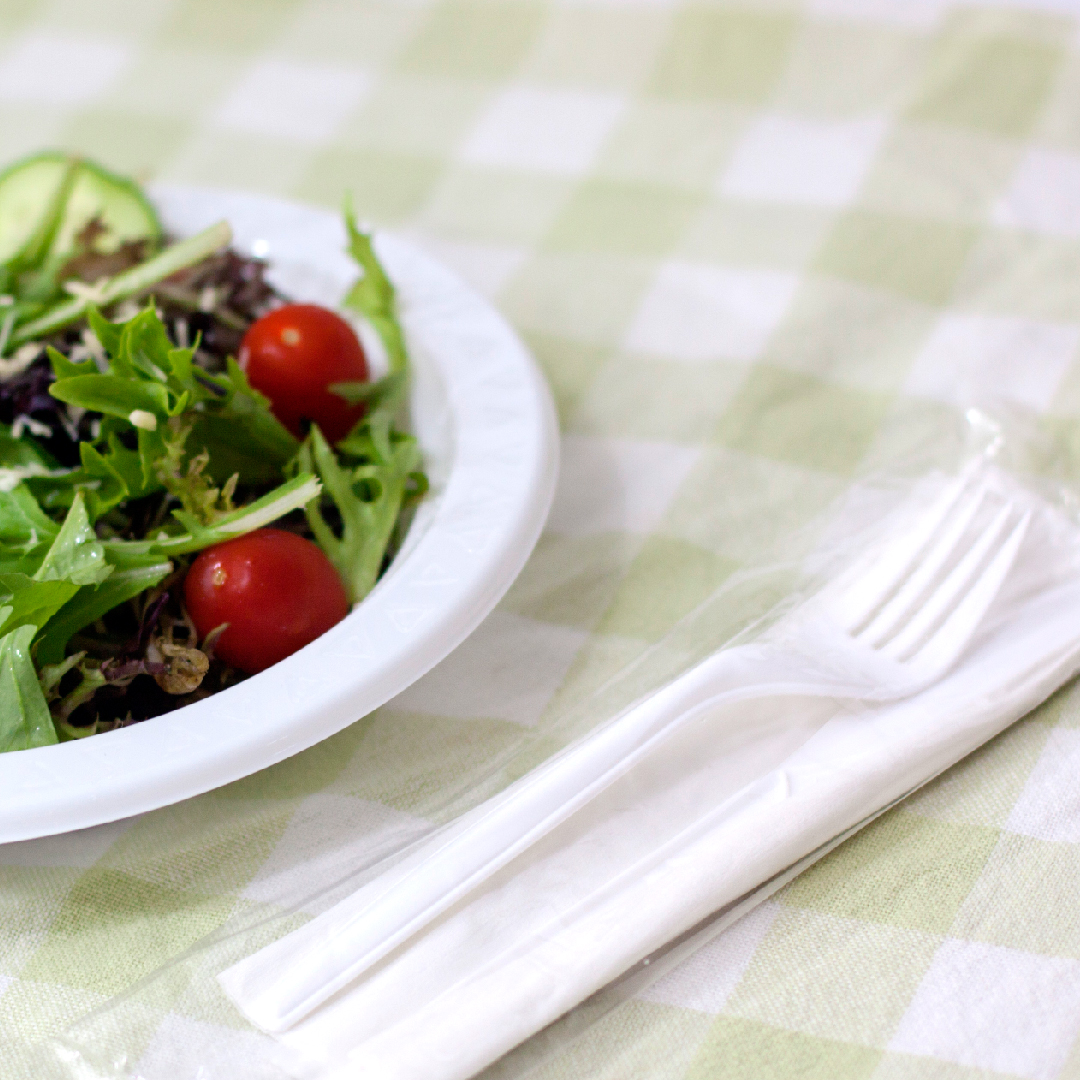 Salad on Plastic Plate with Fork/Napkin Set