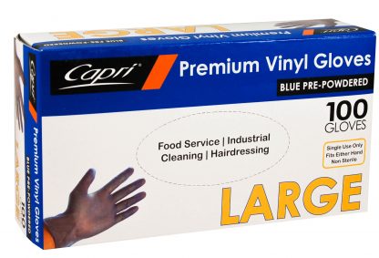 Premium Vinyl Gloves Blue Pre-Powdered Large