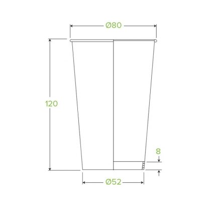 12oz (80mm) White Green Line Single Wall BioCup Dimensions