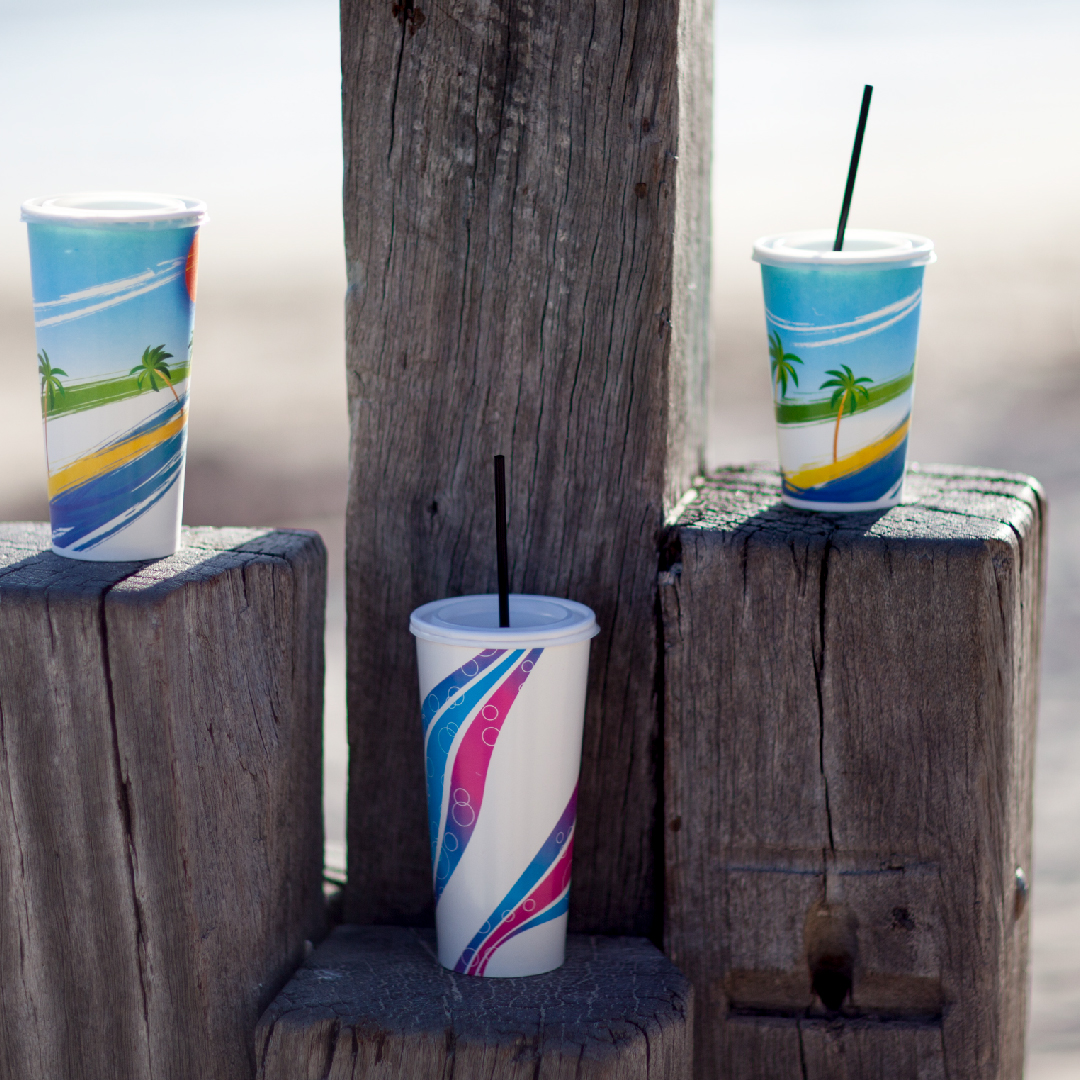 PE Lined Milkshake Cups with 2 designs in 3 sizes at the jetty