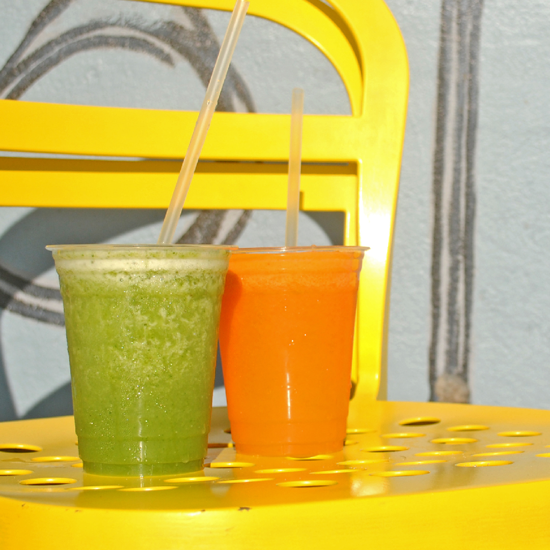 recyclable cups, serving smoothies and fresh juices!