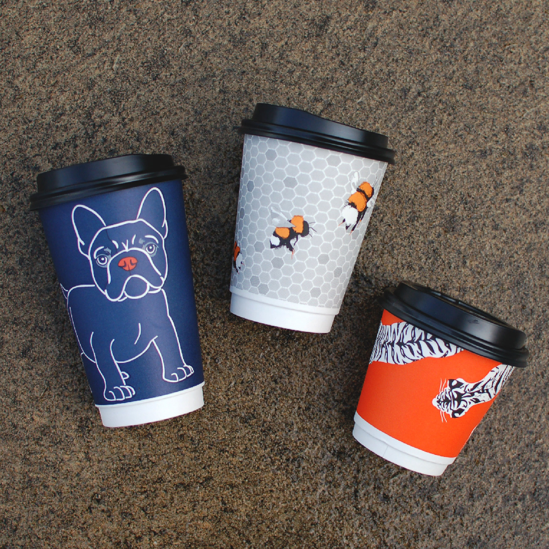 Frenchie,🐝 and 🐯 Double Wall Coffee Cups
