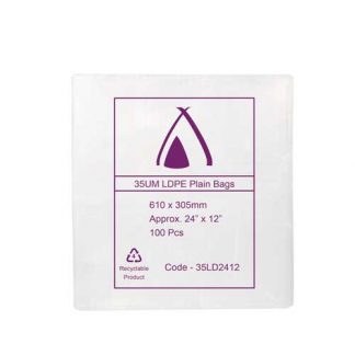 PLAIN LDPE BAGS 24" x 12"/35 MICRON